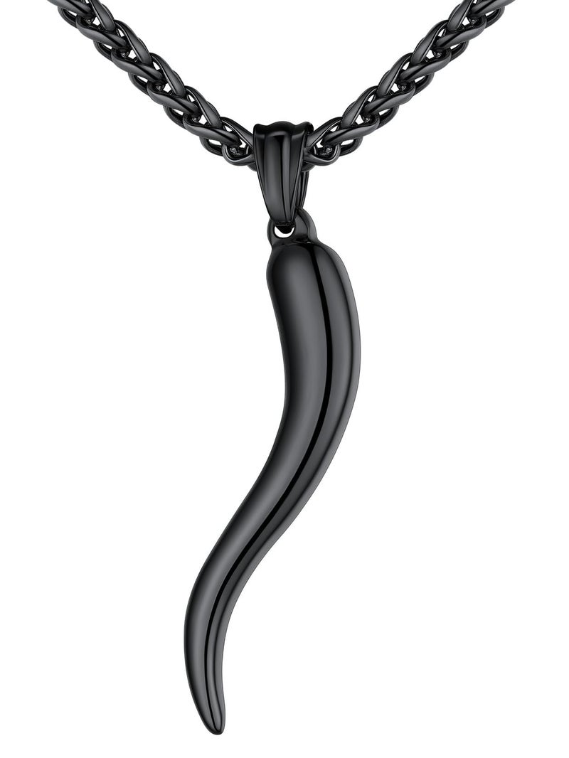 U7 Italian Corno Horn Pendant Ion Plating Black Spiga Wheat Chain Lucky Amulet Necklace for Men Women - Image 1